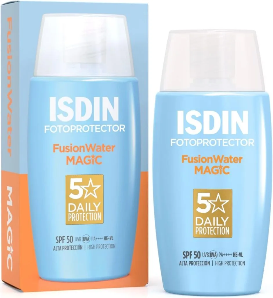 Top 9 cremas con protector solar facial para protegerte todo el año 6 Bote de ISDIN Fotoprotector Fusion Water SPF 50+ para protección solar facial diaria