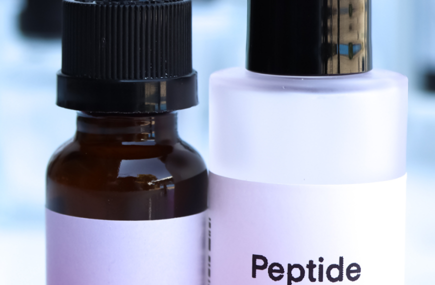 Frascos de péptidos para el cuidado de la piel en un entorno de laboratorio.